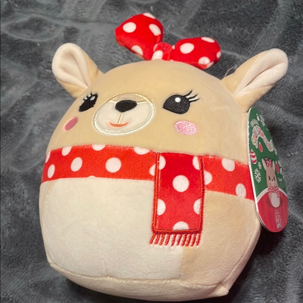 Squishmallows Reindeer with Red Polka Dot Scarf
